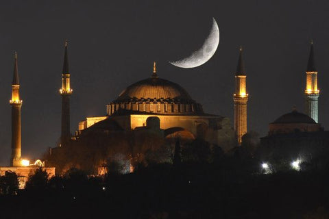 Eid crescent moon siting over the Hagia Sophia mosque in Turkey