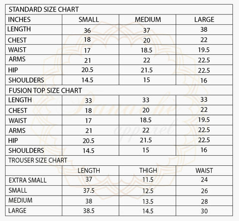 size chart – Panache Apparel