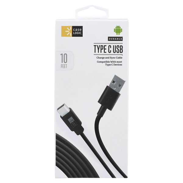 Cable Usb Tipo C Case Logic | 10 Pies | Color Negro