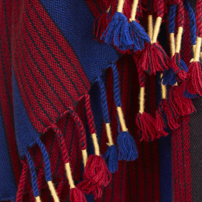 Blue and Red Cashmere Throw with marigold detail Bedding Umrao 