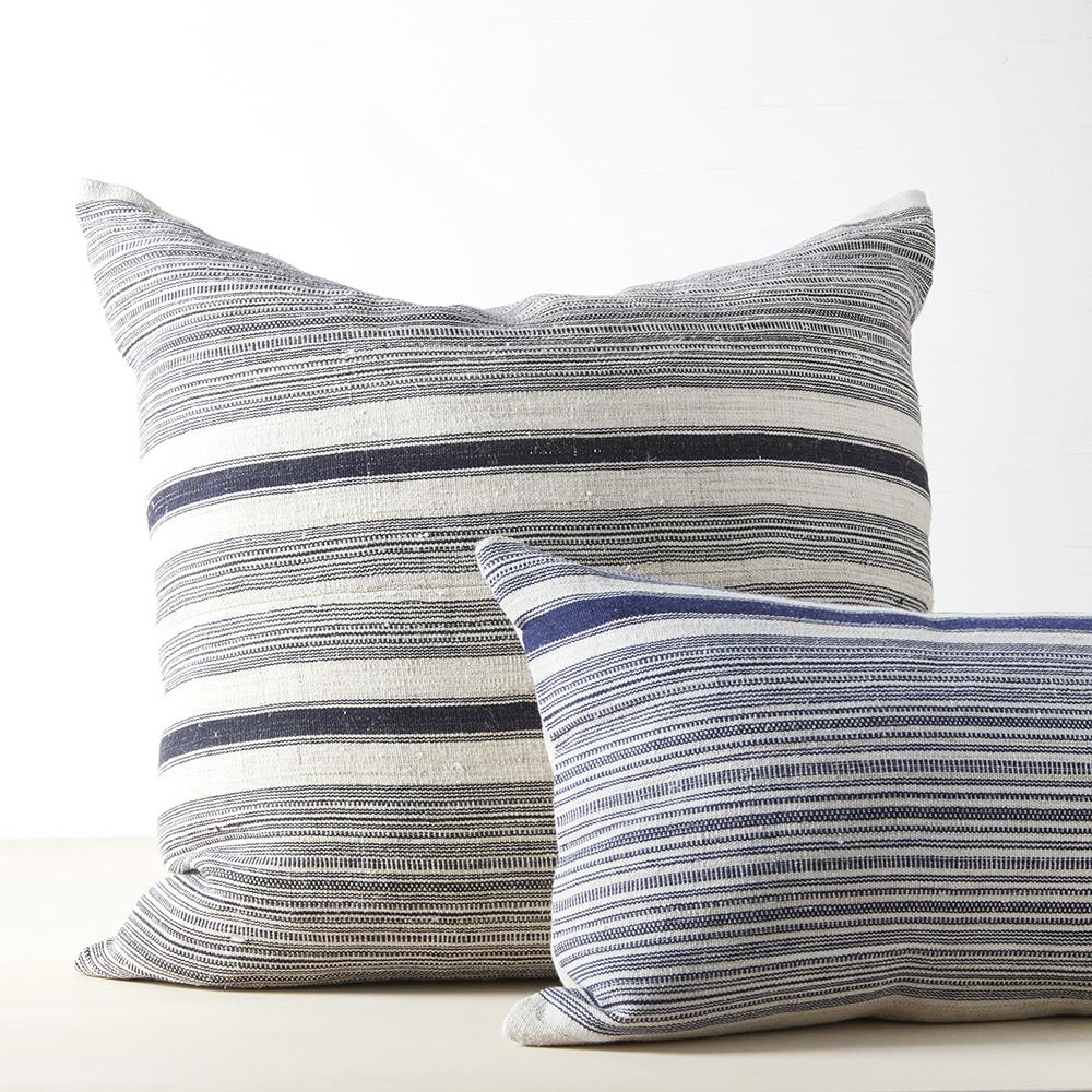 Hemp indigo striped lumbar pillow