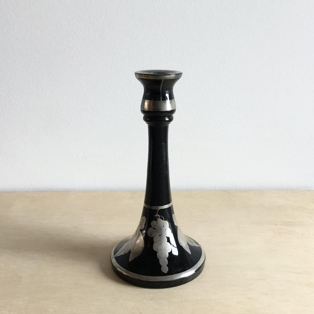 Pair of Post-industrial revolution black glass candlestick holders