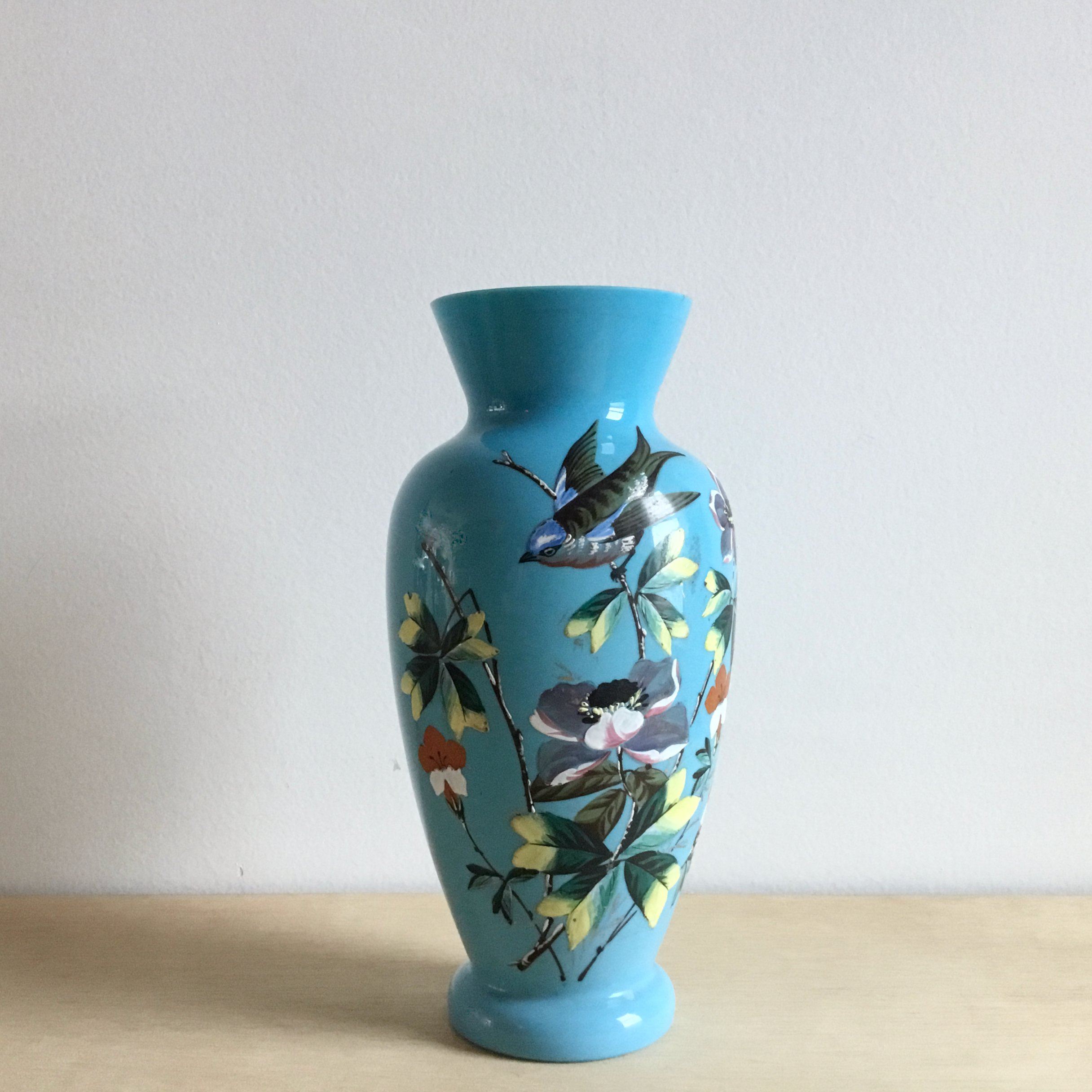 Victorian hand-painted Bristol-inspired glass vase