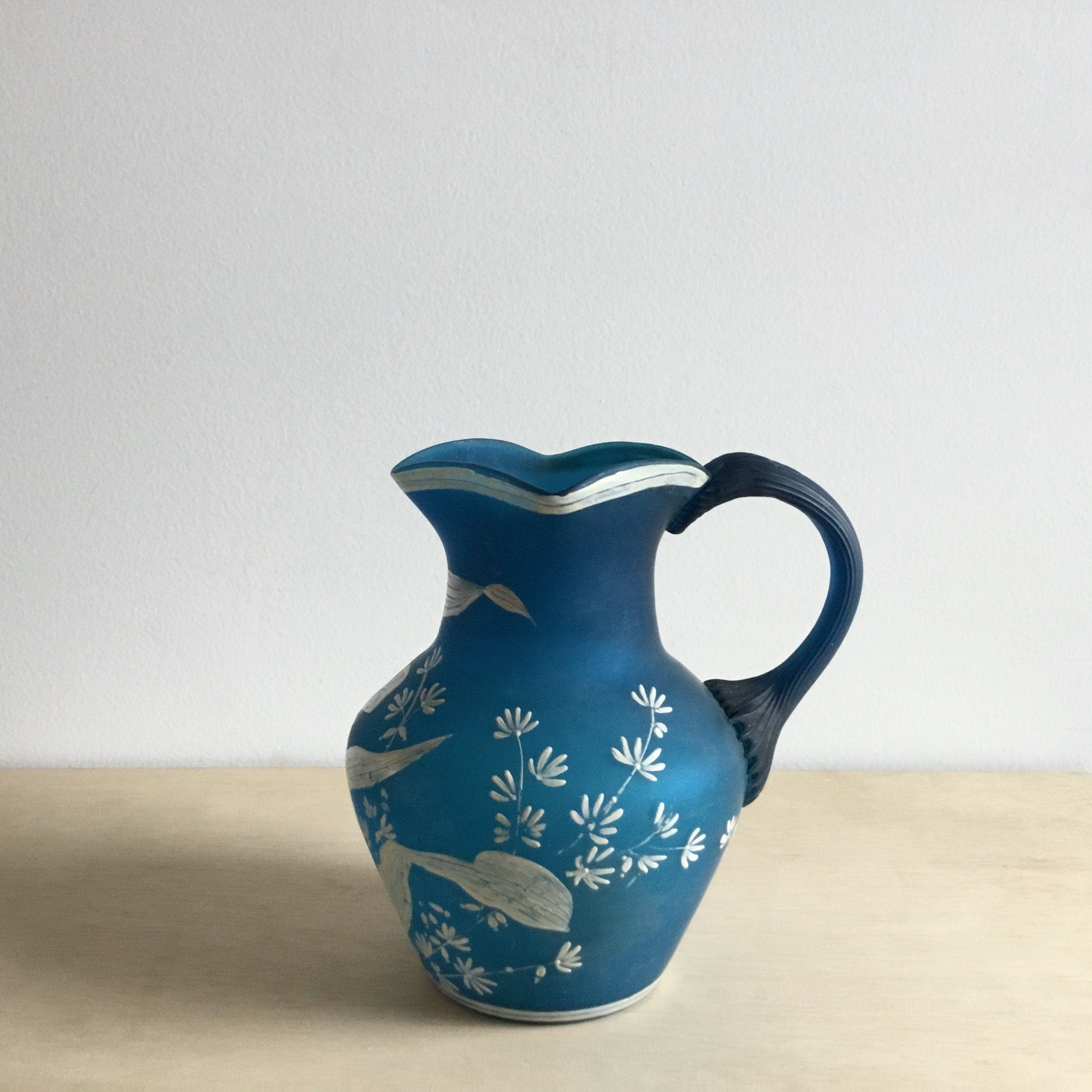 Vintage blue Florentine cameo painted pitcher