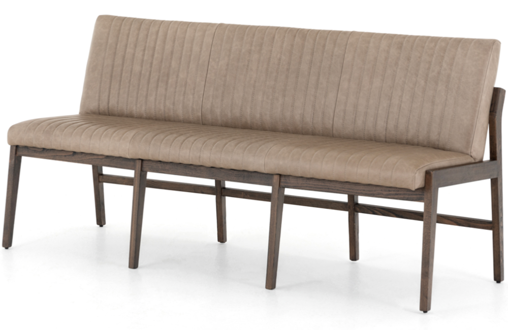 Annette Dining Bench Dining Bench Beech channeling Grey Scalloped Sienna Brown Top-Grain Leather