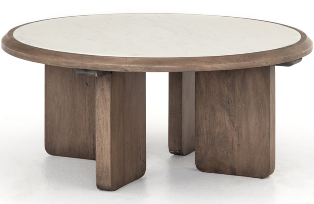 Barys Round Coffee Table Coffee Table Ash Brown marble natural Polished Reclaimed Woods Round Rounded Edges White