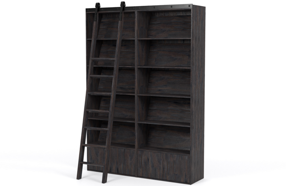 Bennet Double Bookshelf with Ladder Bookshelf Adjustable Black cabinet Charcoal Dark Grey Doors