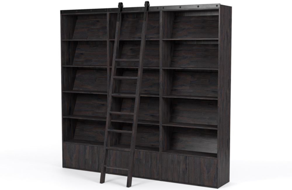 Bennet Triple Bookshelf with Ladder Bookshelf Adjustable Black Brown cabinet Charcoal Dark Grey