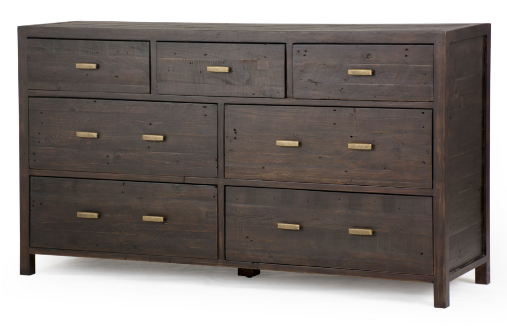 Candice 7-Drawer Dresser Dresser Black Olive Brass Gunmetal finish Mixed Reclaimed Rough rustic Wood