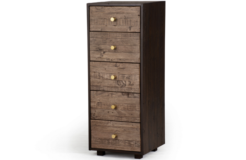 Carlyn 5 Drawer Dresser Dresser Ash Brass Dark Brown Mixed Reclaimed rustic Sundried Wood