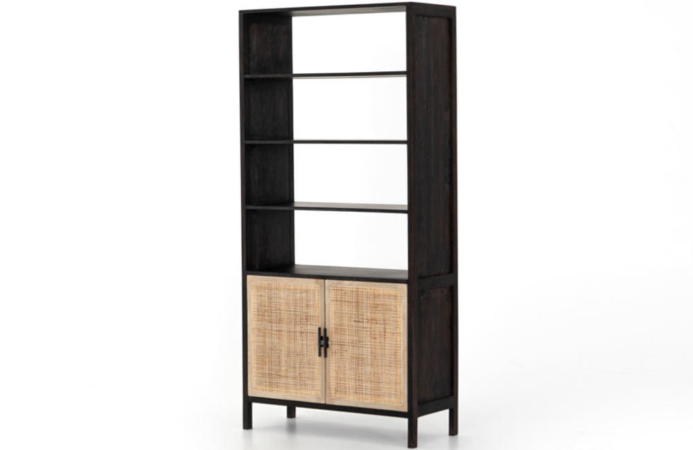 Caprina Bookshelf Bookshelf Acacia Black Black-Wash Finish Cane Wood Doors