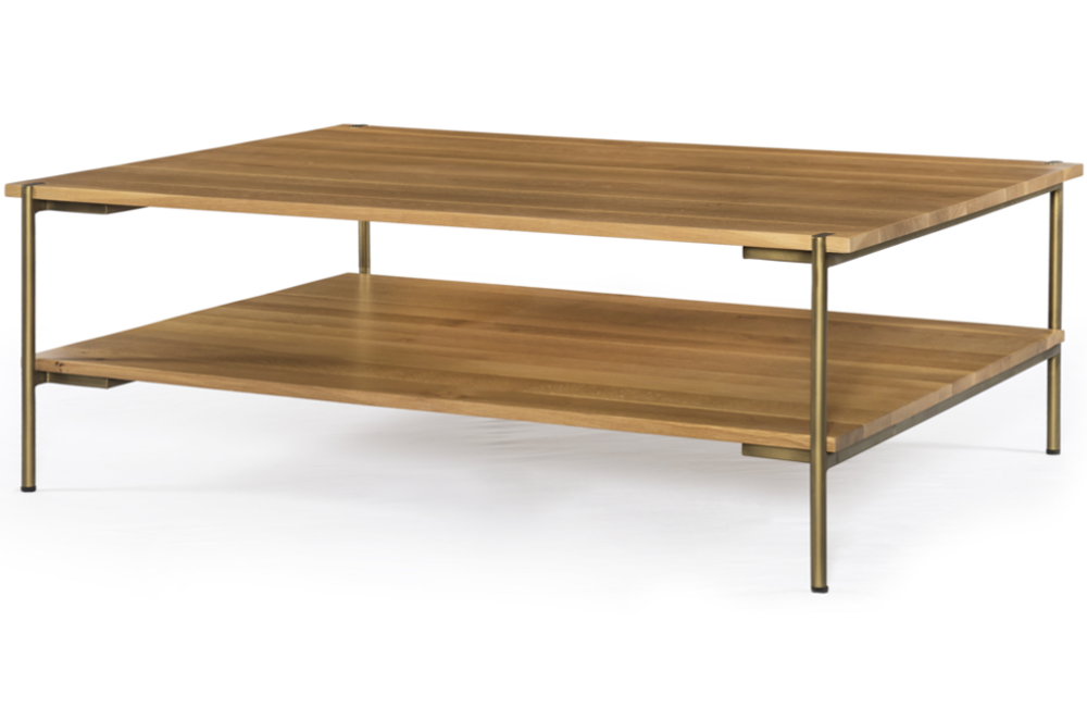 Cateline Coffee Table Coffee Table Iron natural Oak Open Shelf Rectangular Satin Brass