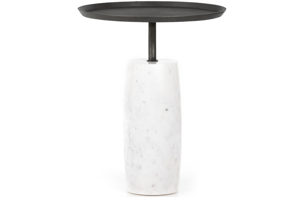 Catria End Table End Table Dark Grey Hammered Iron marble Polished Round