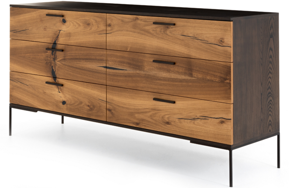 Clarissa 6-Drawer Dresser Dresser Ash Veneer Black Bleached Bronze Dark Brown Gunmetal finish