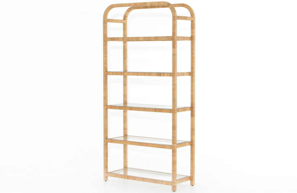 Daiva Bookshelf Bookshelf Honey Brown Open Shelving rattan Tempered Glass Woven