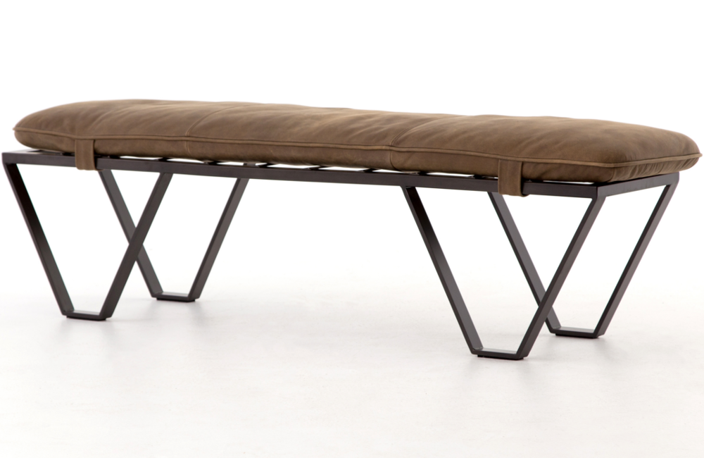 Douglas 60? Bench Dining Bench Acrylic Brown Gunmetal finish Metal oatmeal Polyester Top-Grain Leather Woven