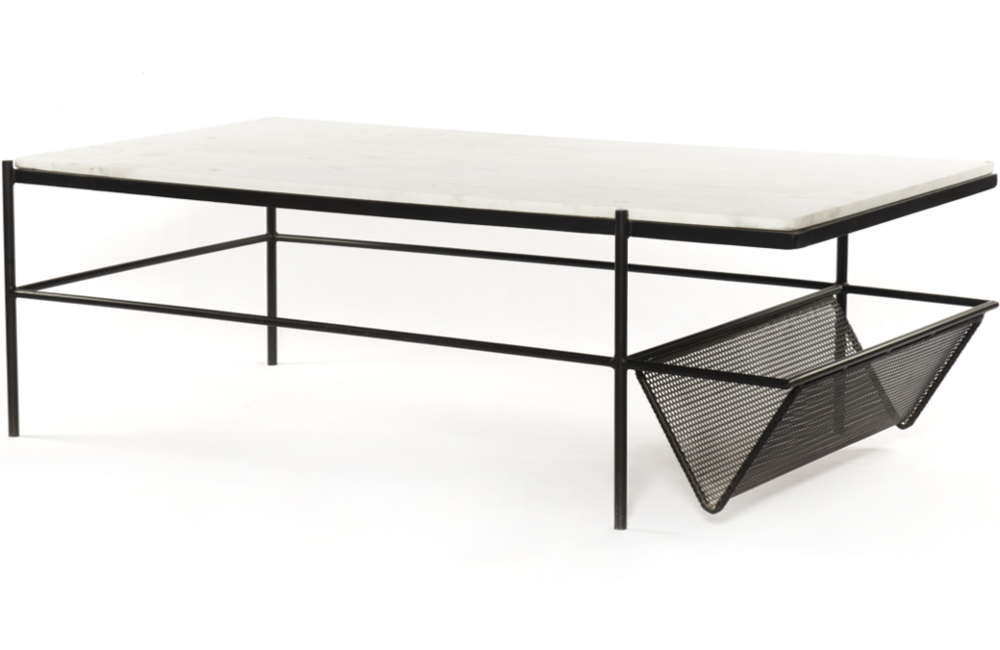 Flynn Coffee Table Coffee Table Aged Brass Dark Bronze Iron marble Perforated Polished White