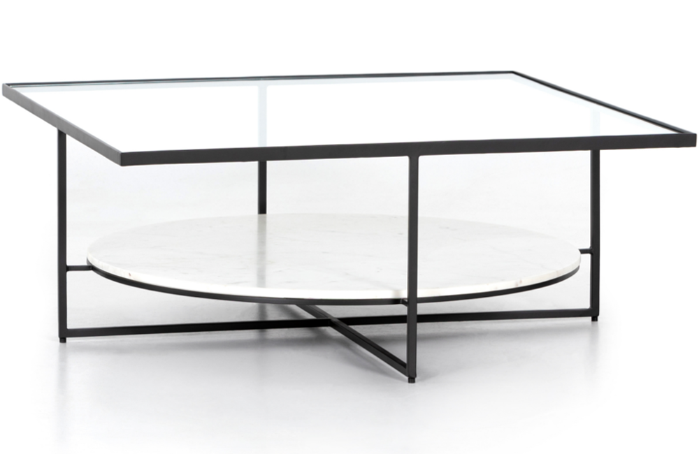 Galvan Coffee Table Coffee Table Bronze Iron marble Open Shelf Polished Round square Tempered Glass White