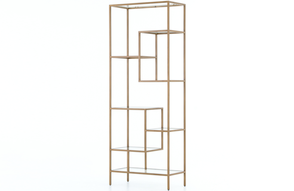 Henrik Brass Bookcase Bookcase Antiqued Brass Glass Iron Open Shelving