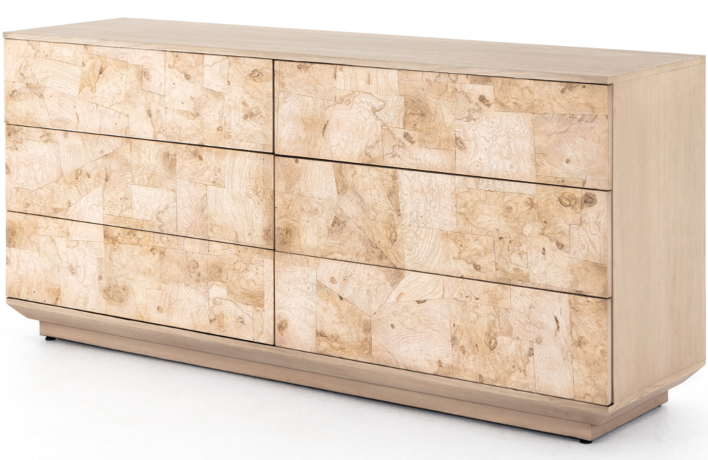 Jaslyn 6-Drawer Dresser Dresser Ash Burl Veneer Beige Drawers Engineered Hardwood Light Beige Light Brown