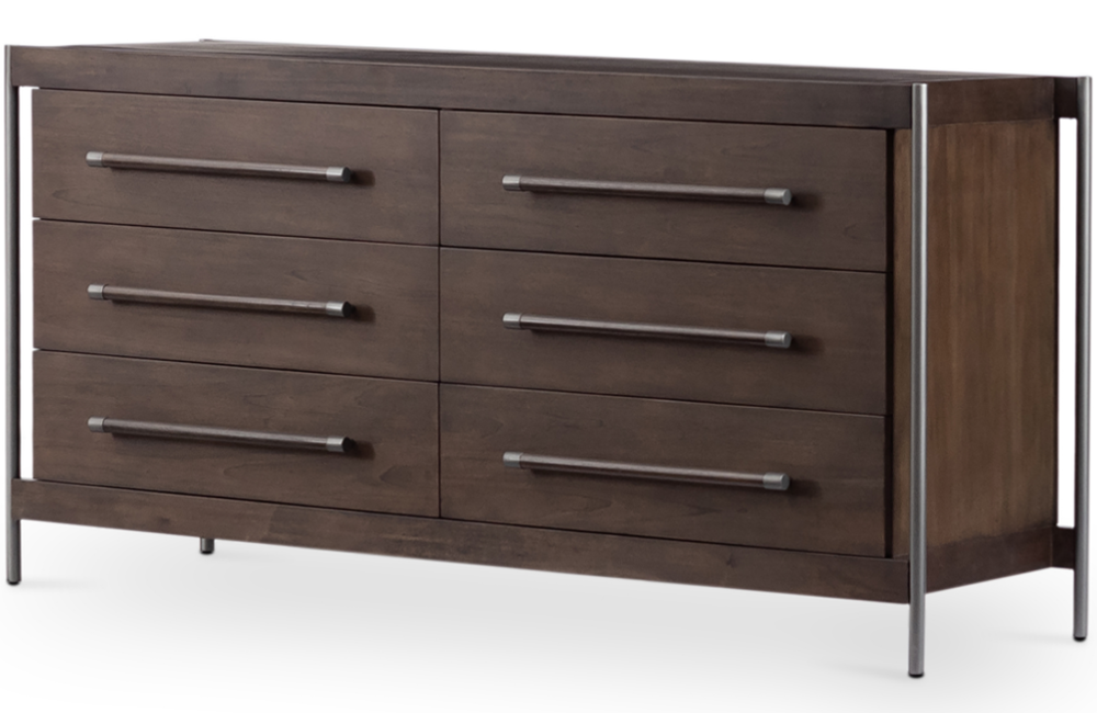 Jeanine 6-Drawer Dresser Dresser Brown Charcoal Drawers Iron Mahogany Warm Brown