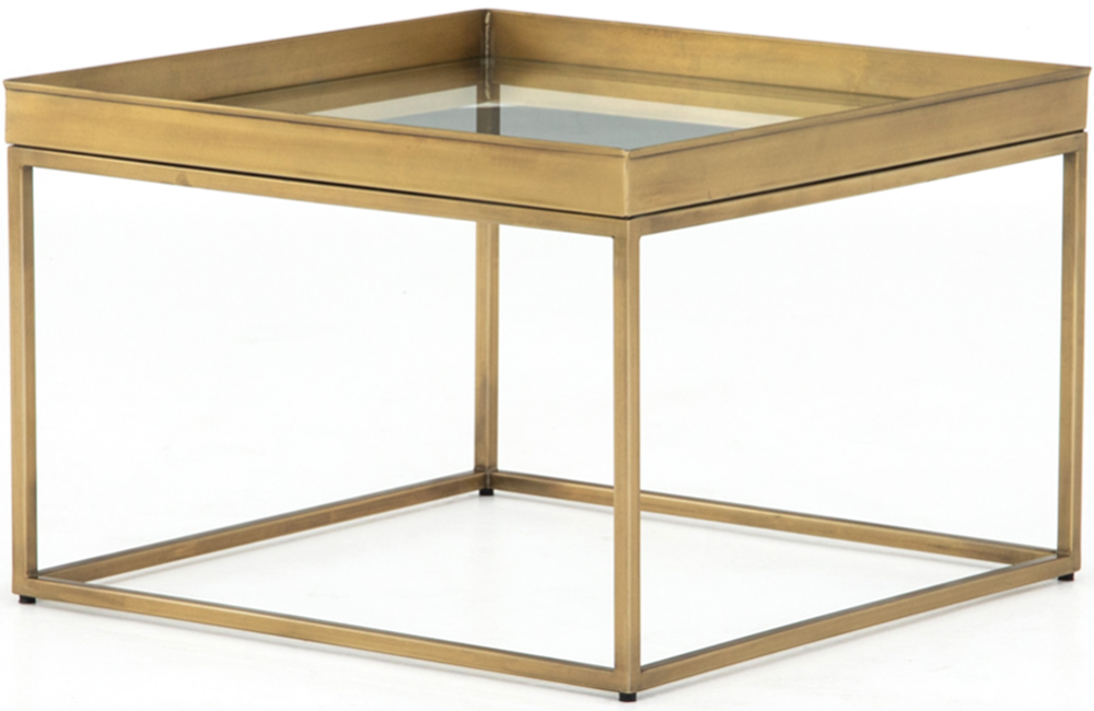 Kaeden Bunching Table Bunching Table Antiqued Brass Bronzed Iron square Stainless Steel Tempered Glass