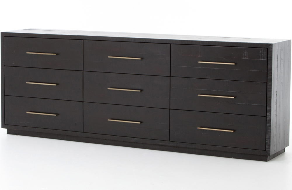 Lee Lawrie 9-Drawer Dresser Dresser Acacia Black Brass Drawers Weathered