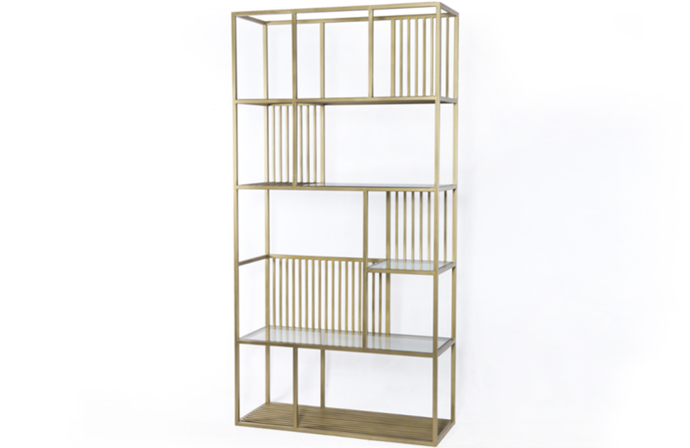 Lexie Bookshelf Bookshelf Brass Iron Open Shelving Tempered Glass