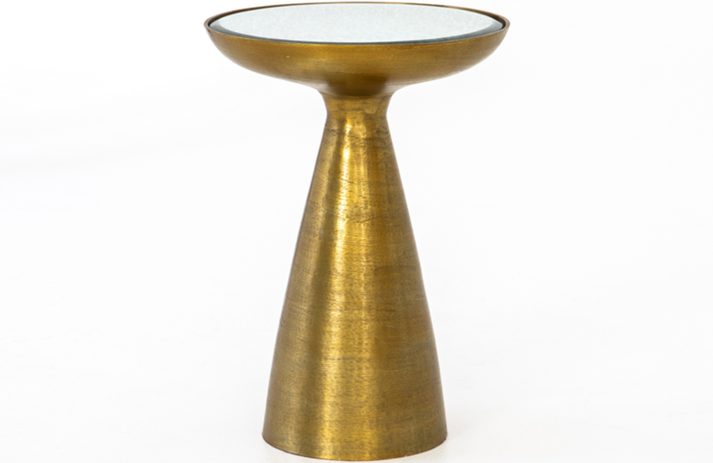 Malia Brushed Pedestal Table End Table Aluminum Antique Mirror Brass Brushed Finish Dark Bronze