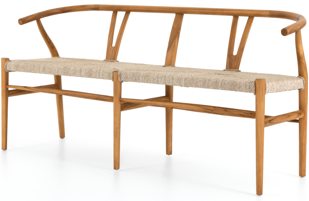 Melia Dining Bench Dining Bench Light Brown natural Polyethylene Teak Vintage Wishbone Shaping