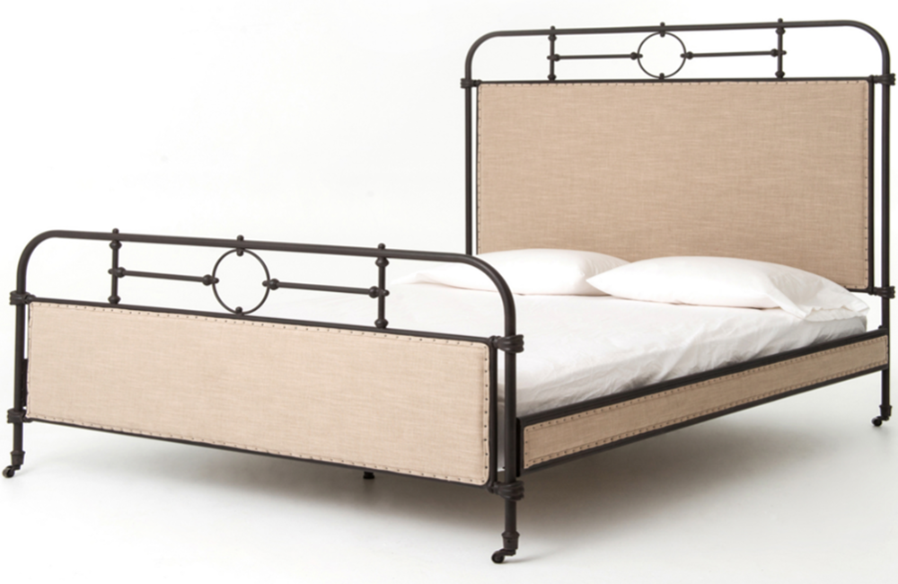 Bernetta Iron Bed Bed Frame Aged Beige Iron Linen Polyester