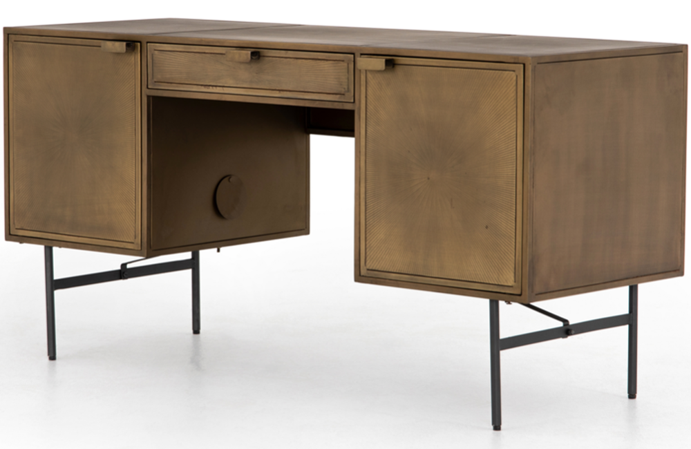 Samson Desk Desk Aged Antiqued Brass Brass Doors Drawer Etching