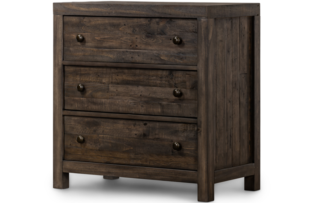Silveira 3-Drawer Dresser Dresser Chestnut Finish Dark Brown Drawers Metal natural Pine Reclaimed Washed Brown