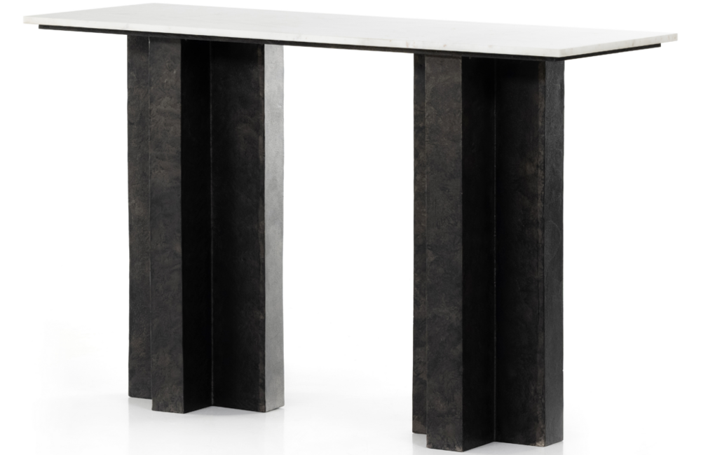 Torben Console Table Console Table Aluminum Black marble Polished Raw Finish Rectangular