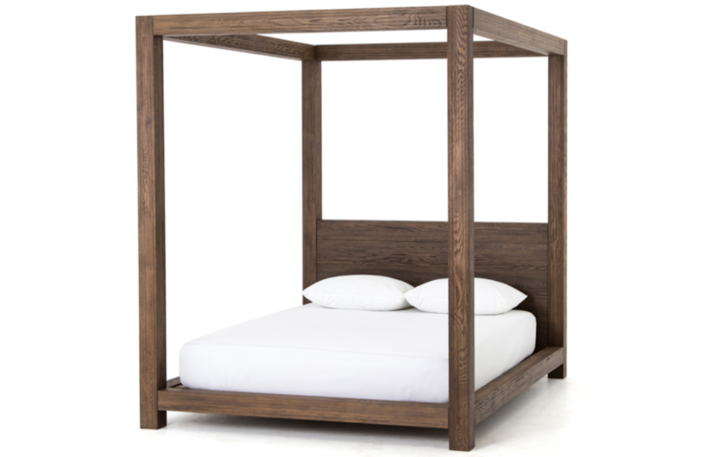 Wilhelm Queen Canopy Bed Bed Frame Brown natural Oak