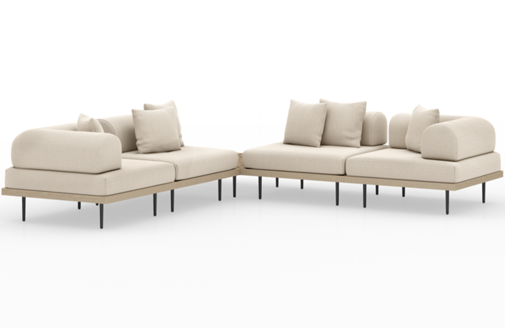 Yamila 4-Piece Sectional with Coffee Table Sectional Aluminum Bronze Carved Light Beige Olefin patterns Pillows Teak