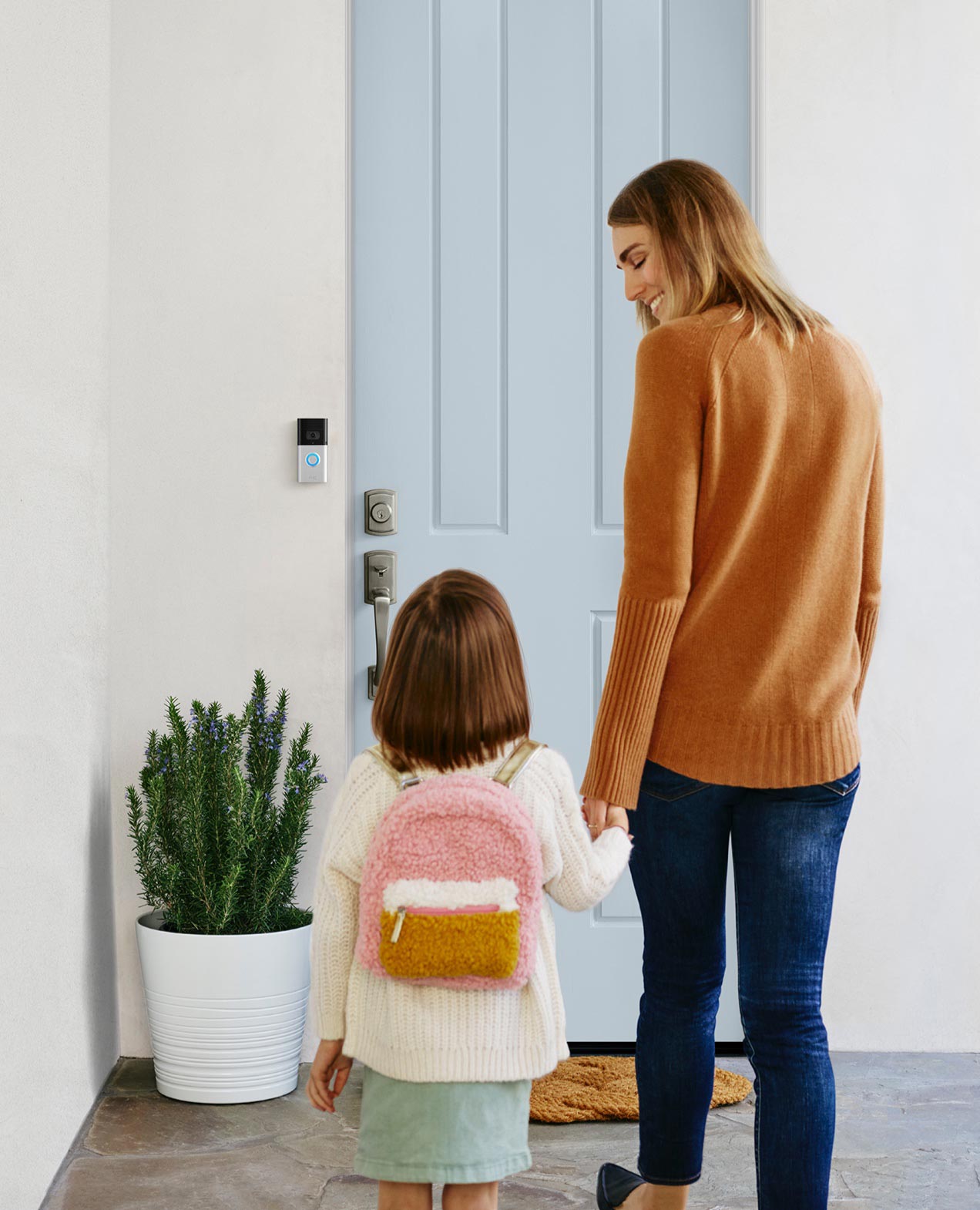 See & speak to visitors at the door as if you are viewing through the door peephole.