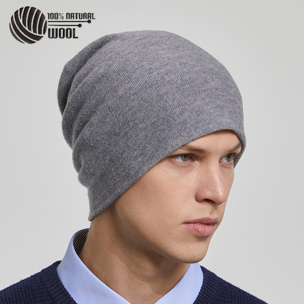 Men 100% Australian Wool Winter Knit Slouchy Beanie Hat Cashmere