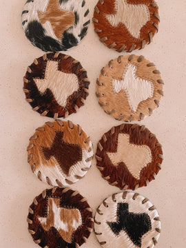 Texas Cowhide Coasters Set