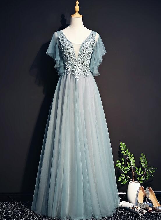 Beautiful Mint Green Tulle Long Party Gown, Tulle Formal Dress 2020