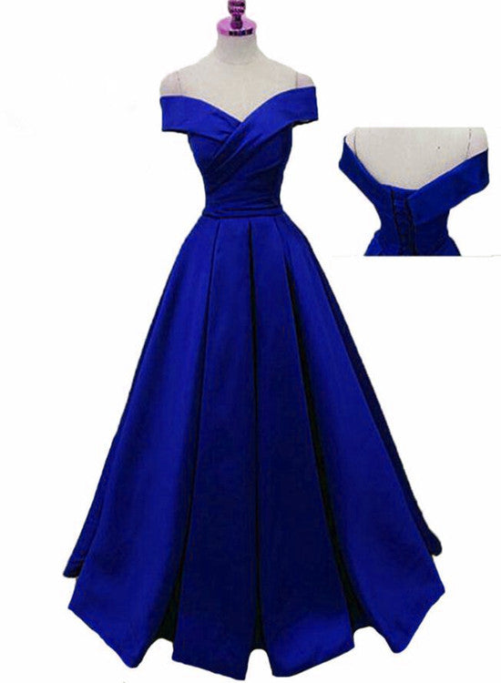Royal Blue Satin Floor Length Formal Gown, Prom Dress , Blue Party Gow ...