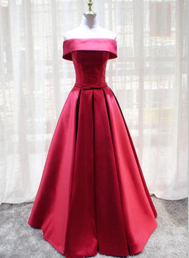 Red Satin Long Lace Off Shoulder Lace-up Elegant Party Dress, Senior P –  Cutedressy