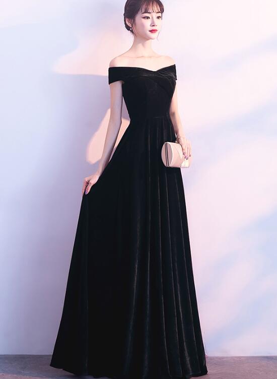 Beautiful Black Velvet Off Shoulder Bridesmaid Dress, Black Evening Go ...