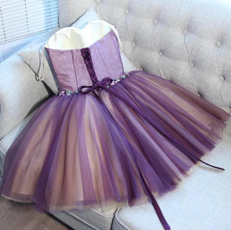 Cute Purple Sweetheart Tulle Pretty Homecoming Dresses Short Prom