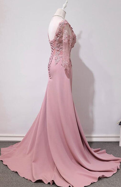 Pink Handmade Spandex Round Neckline Long Party Dress, Pink Prom Dress ...