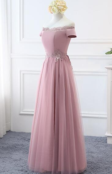 Beautiful Pink Off Shoulder Long Bridesmaid Dress, A-line Simple Prom ...