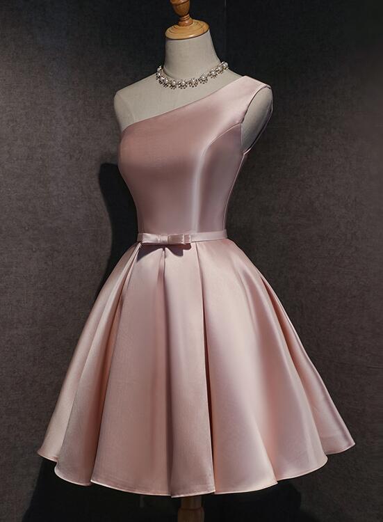 Pink Satin One Shoulder Homecoming Dress Knee Length Prom Dress Cutedressy 
