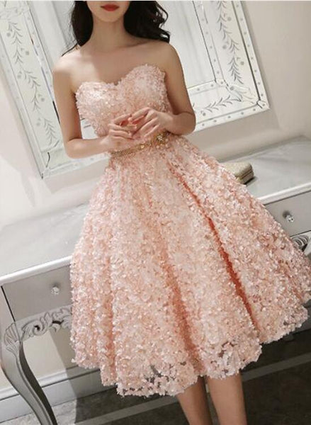 Cute Pink Floral Lace Short Sweetheart Romantic Party Dress Teen Form Cutedressy