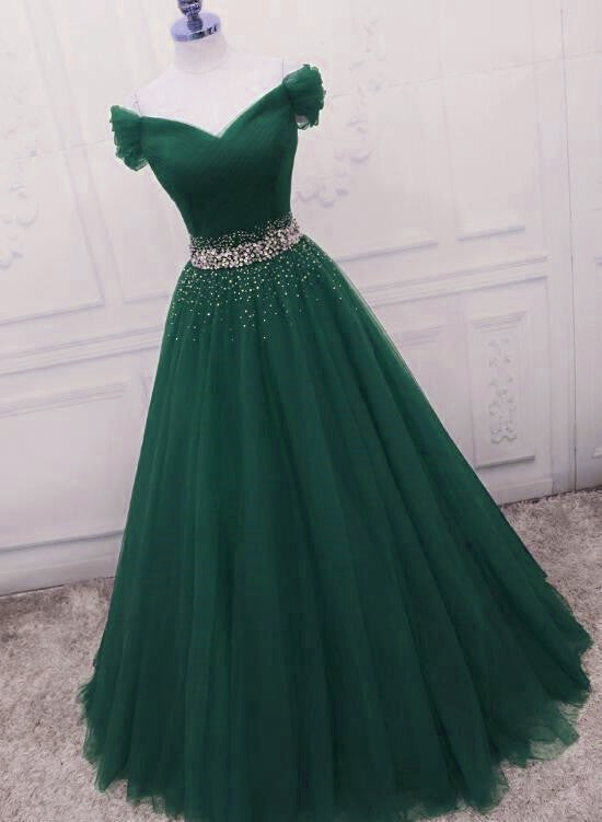 Fashionable Dark Green Long Beade Formal Dress, Green Prom Dress ...