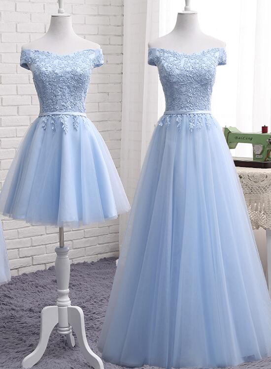 Light Blue Tulle Bridesmaid Dress Cap Sleeves Short 